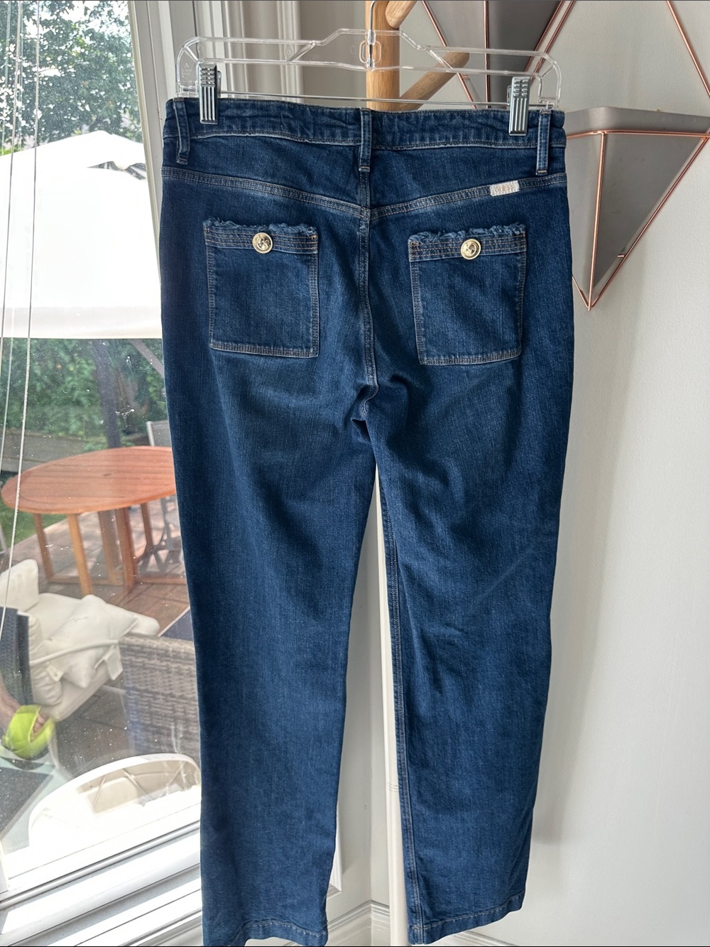 VINTAGE GUESS Y2K Indigo Dark Blue Straight-Leg Jeans Denim Gold Mid Rise Sz 28